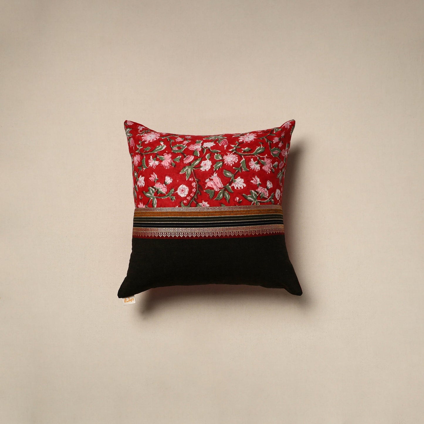 Dharwad & sanganeri patch cotton cushion cover 19