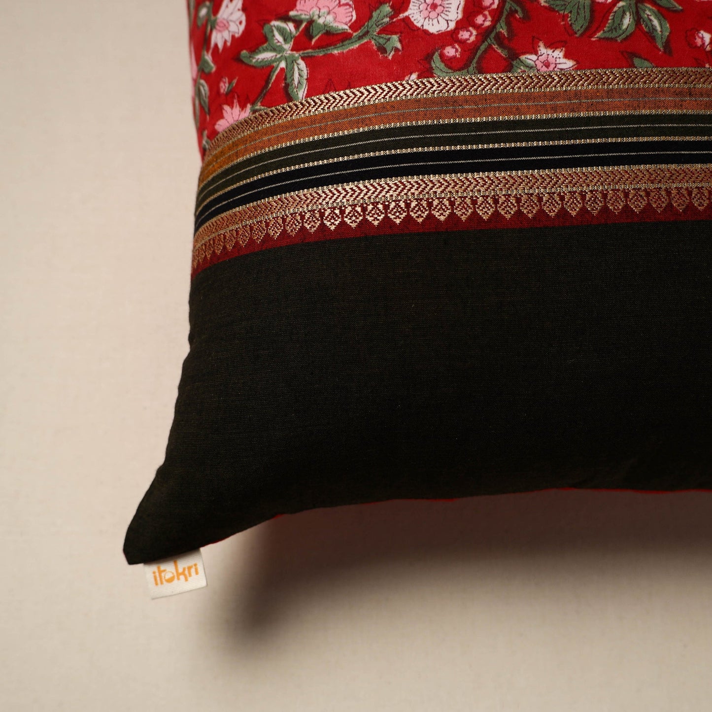 Dharwad & sanganeri patch cotton cushion cover 19