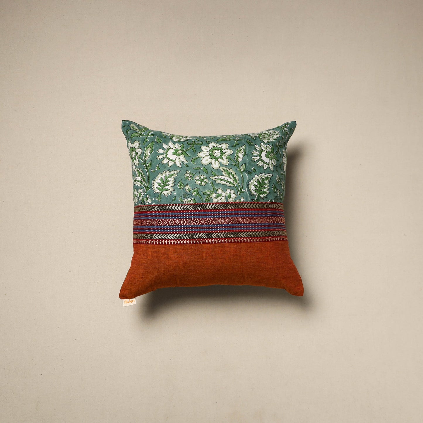 Dharwad & sanganeri patch cotton cushion cover 21