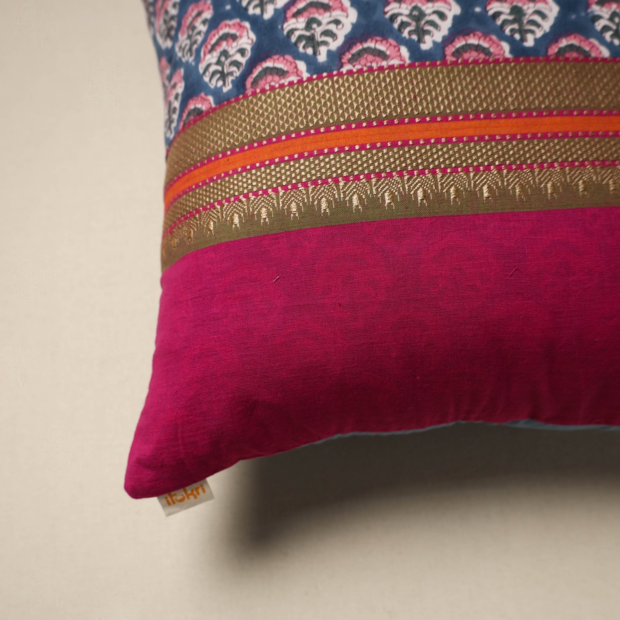 Dharwad & sanganeri patch cotton cushion cover 24