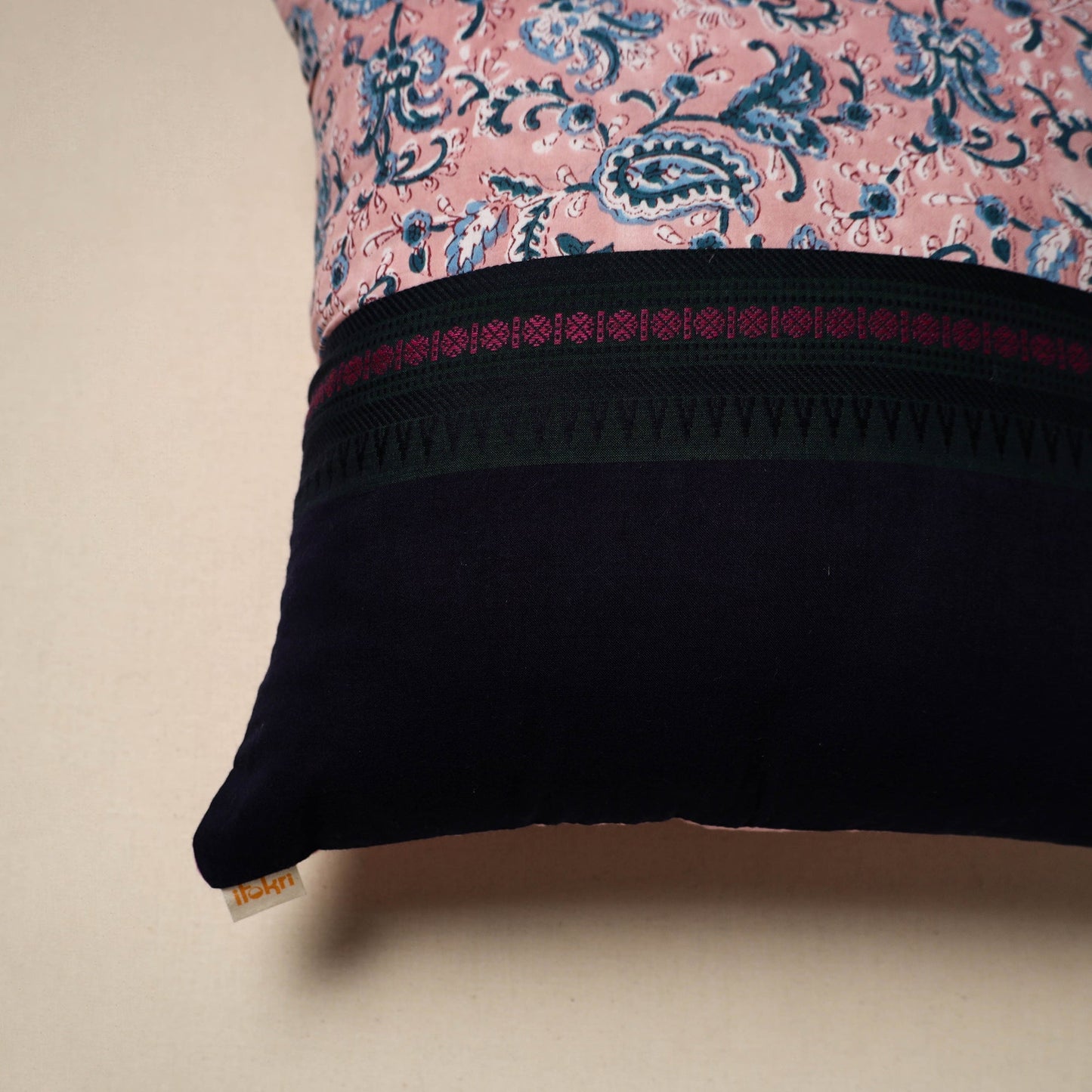 Dharwad & sanganeri patch cotton cushion cover 25