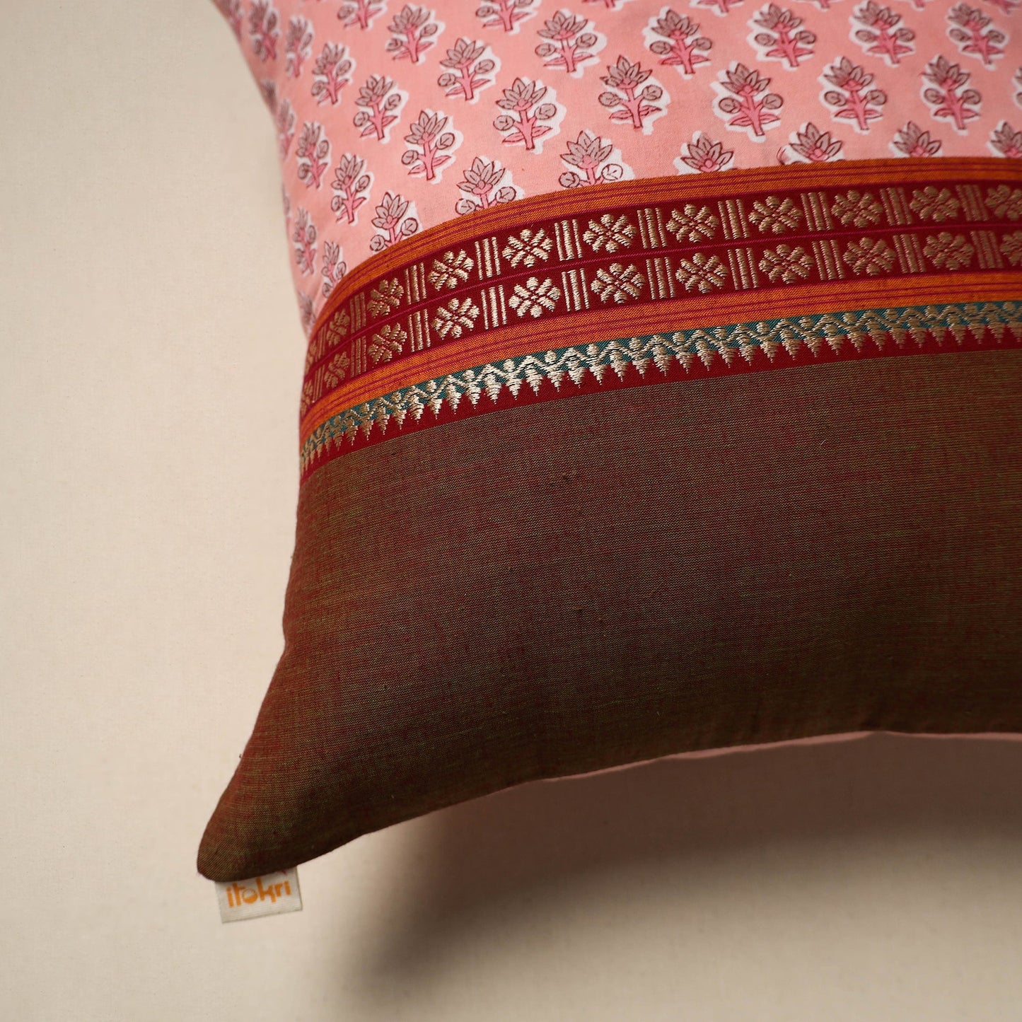 Dharwad & sanganeri patch cotton cushion cover 26