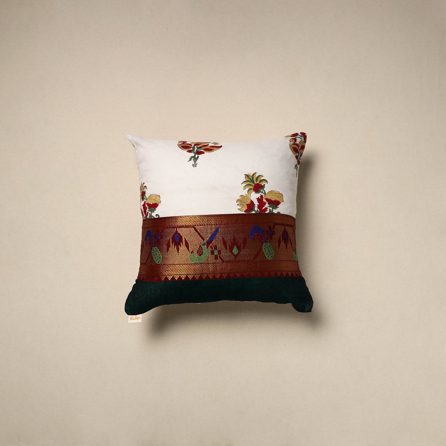 Dharwad & sanganeri patch cotton cushion cover 27