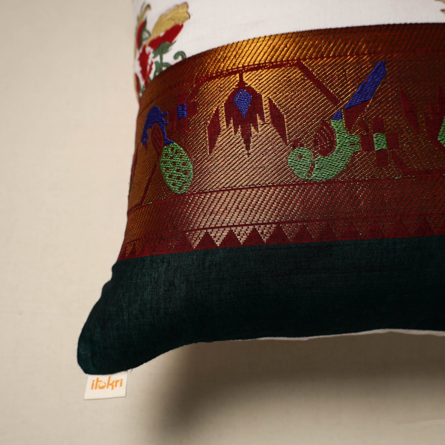 Dharwad & sanganeri patch cotton cushion cover 27