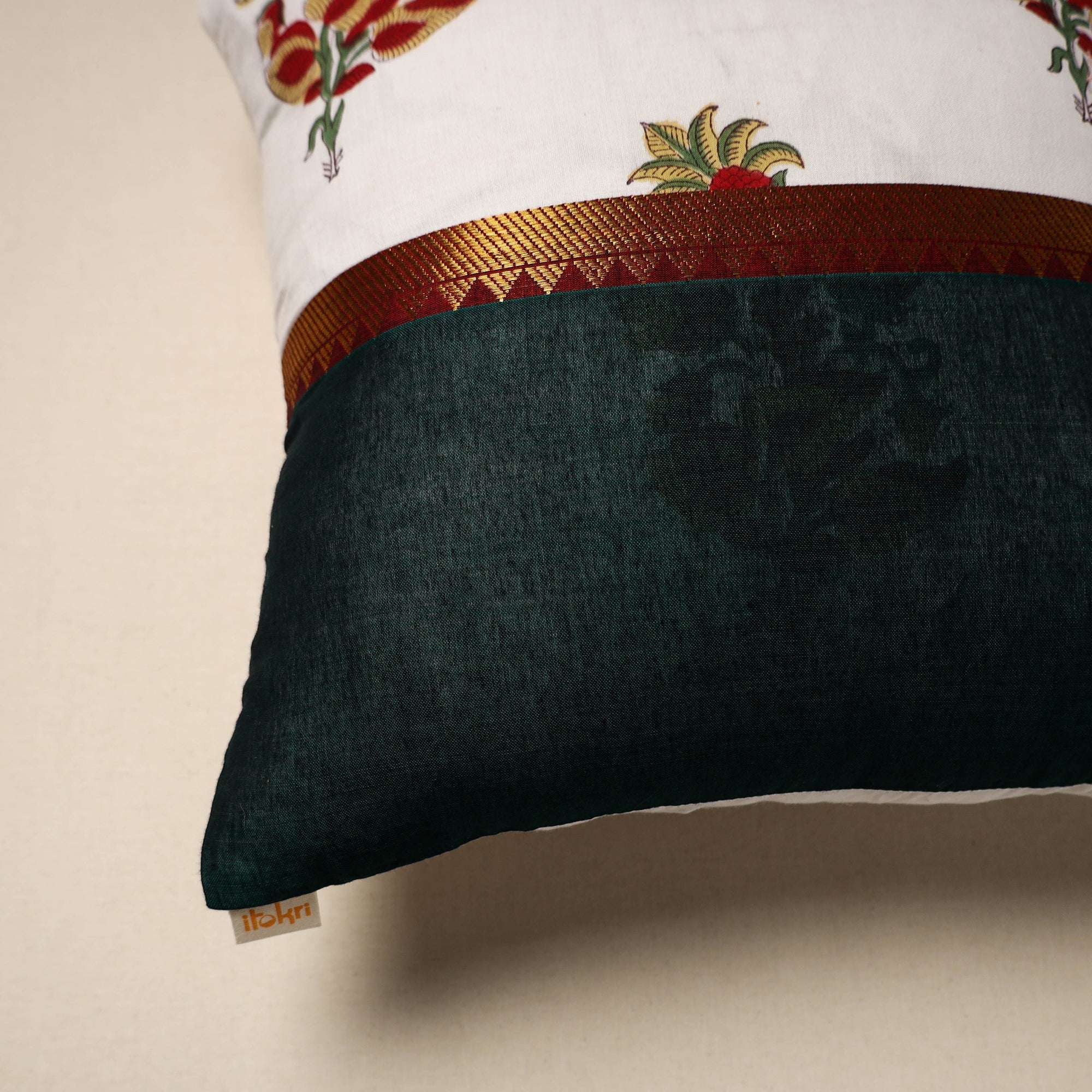 Dharwad & sanganeri patch cotton cushion cover 28