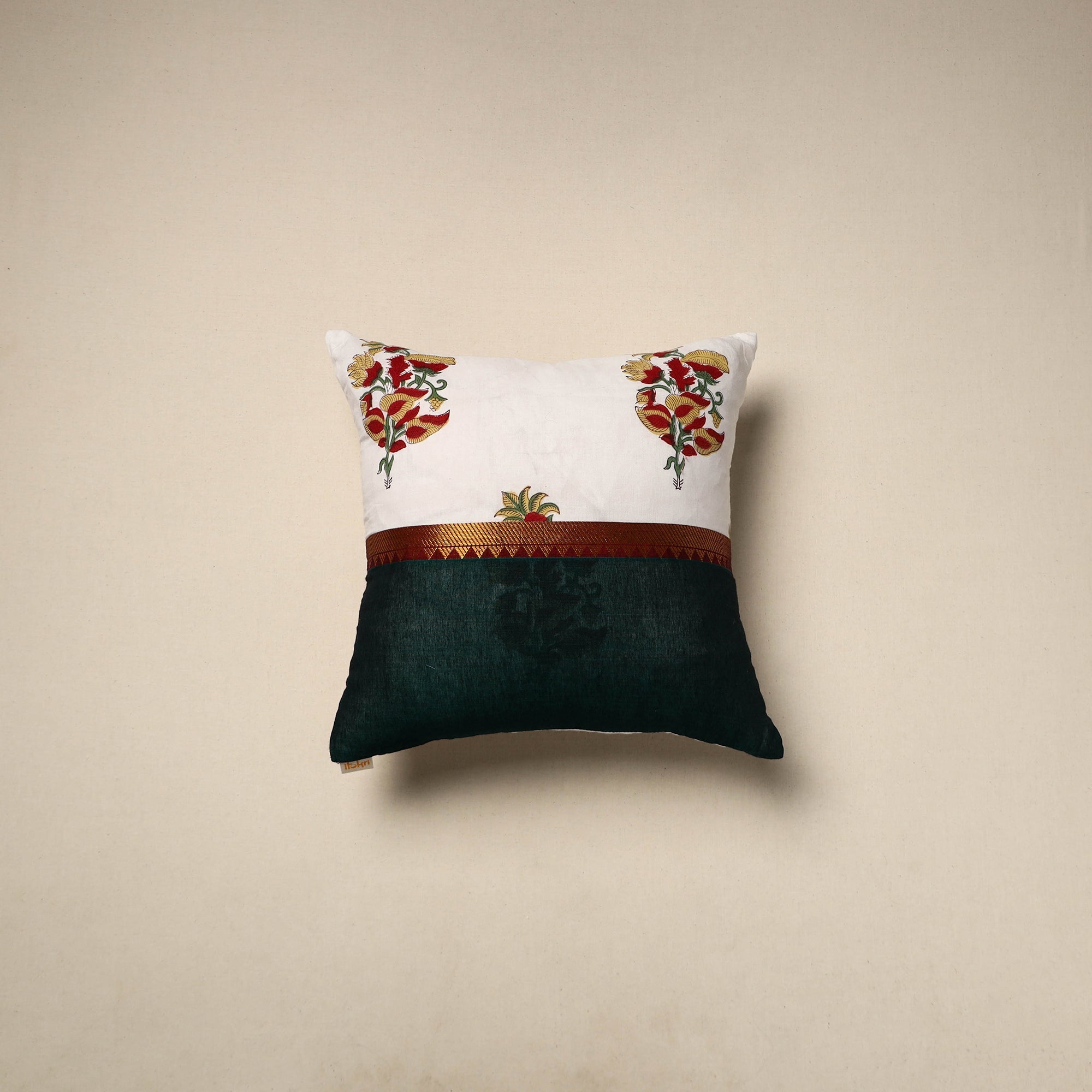 Dharwad & sanganeri patch cotton cushion cover 28