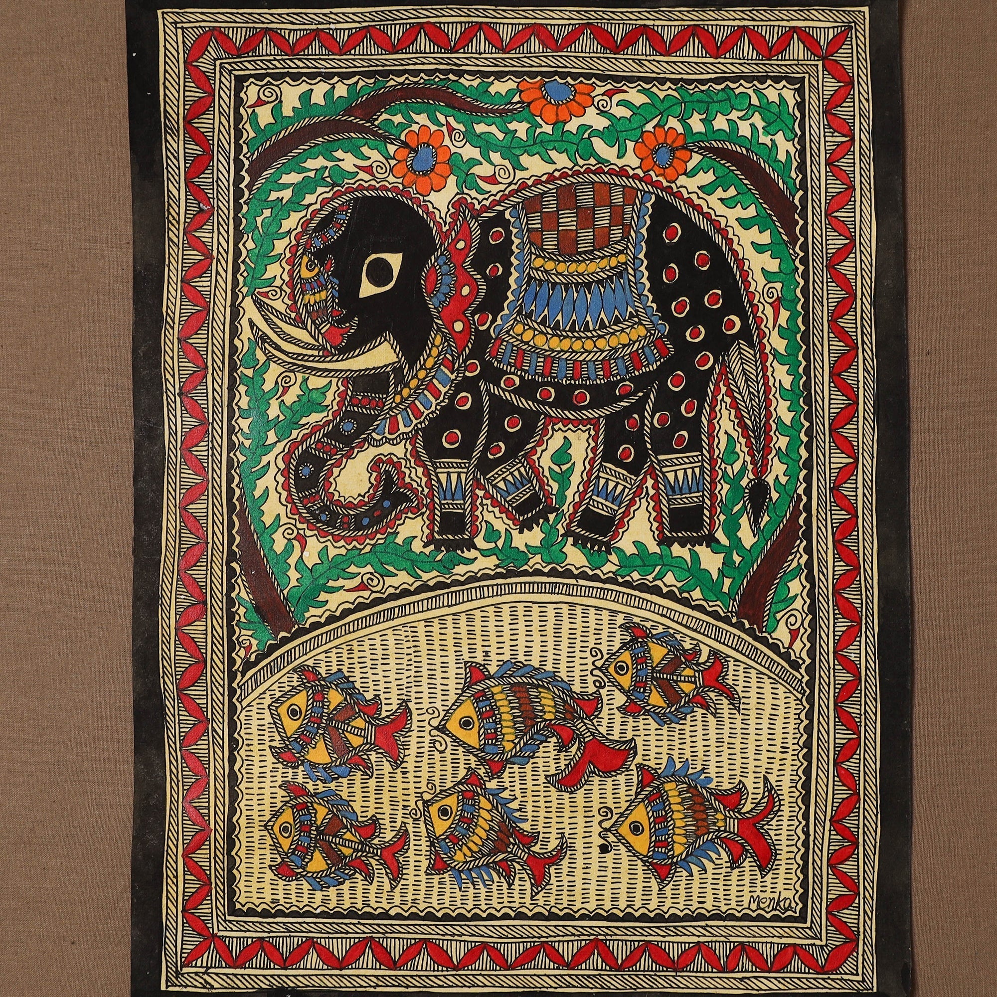 Handpainted madhubani painting by hira devi (14 x 11 in) 34