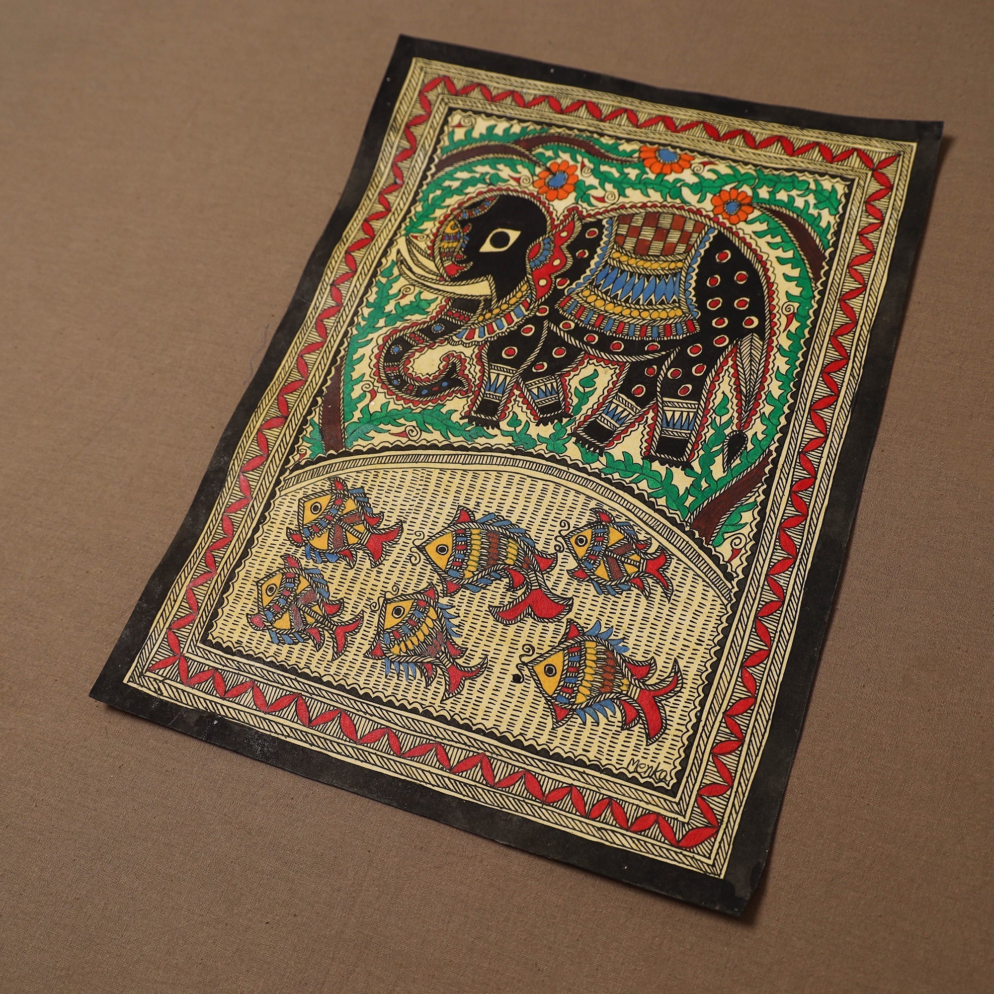 Handpainted madhubani painting by hira devi (14 x 11 in) 34