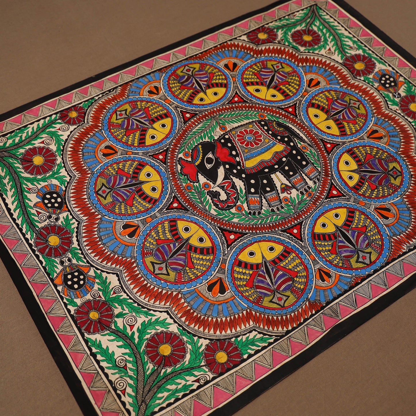 Handpainted madhubani painting by hira devi (22 x 30 in) 03