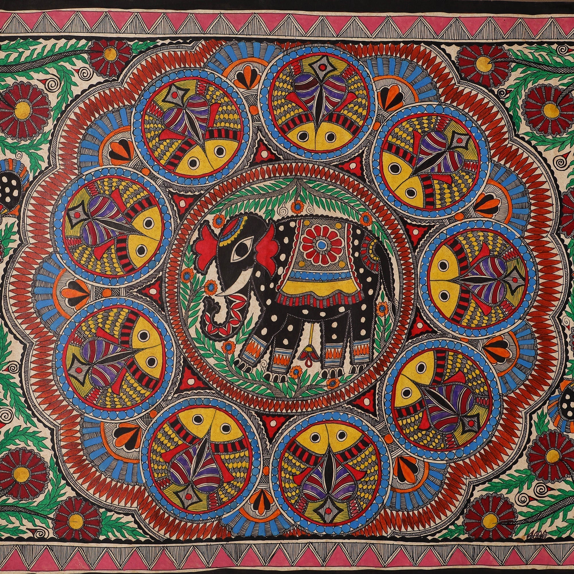 Handpainted madhubani painting by hira devi (22 x 30 in) 03