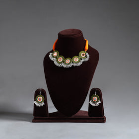  Fabart German Silver Mirror Work Choker Necklace Set