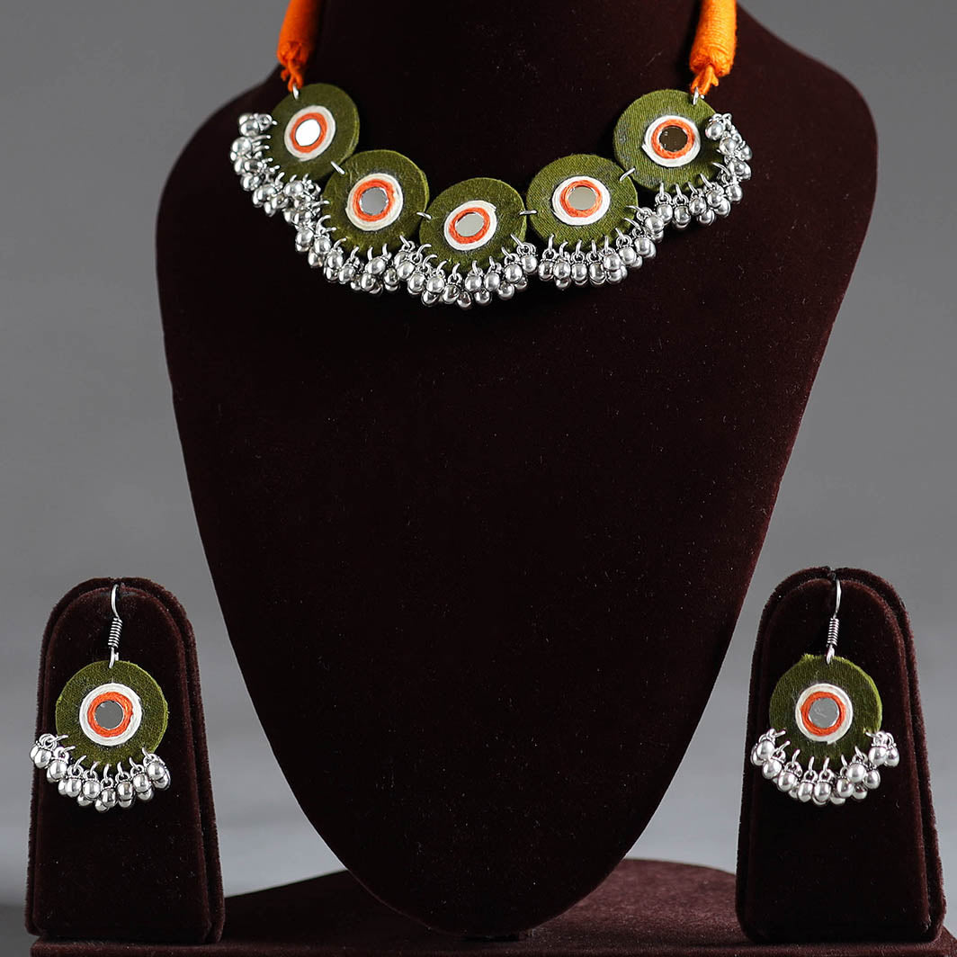  Fabart German Silver Mirror Work Choker Necklace Set