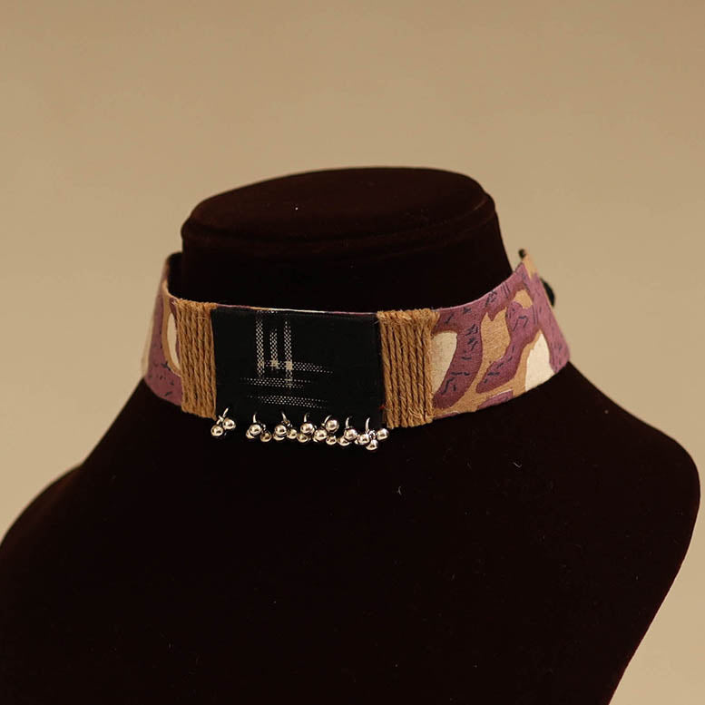 Multicolor - fabart jute choker necklace set with ghungroo