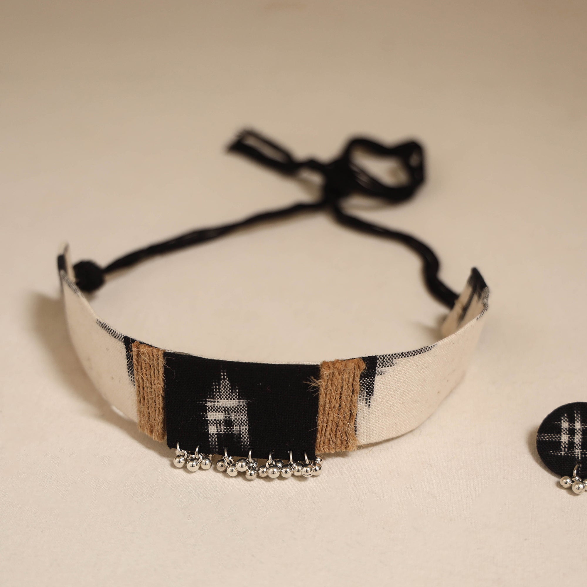 Multicolor - fabart jute choker necklace set with ghungroo