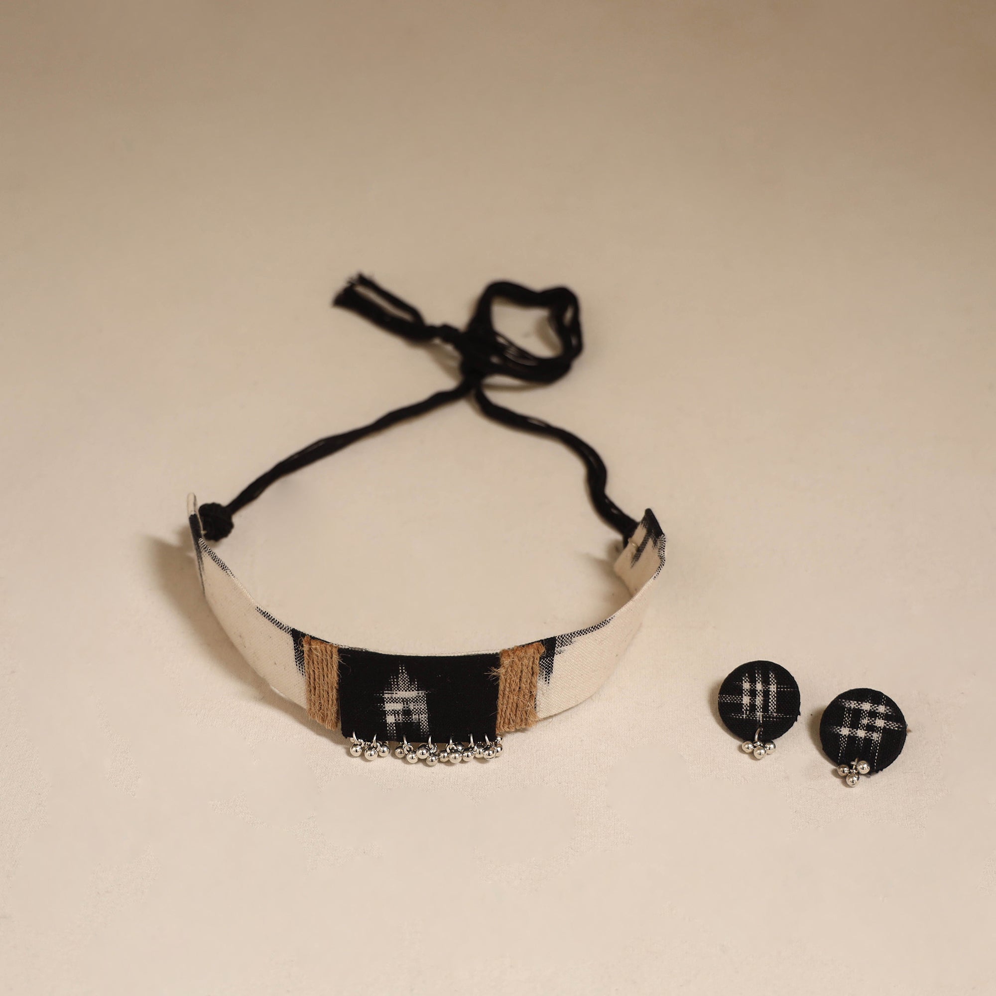 Multicolor - fabart jute choker necklace set with ghungroo