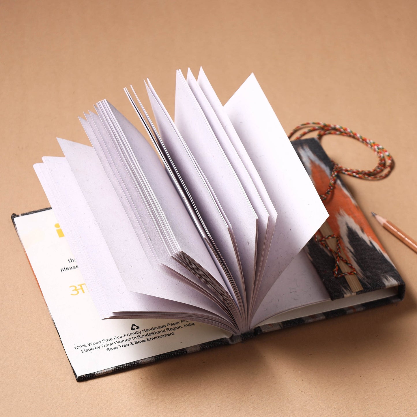 Multicolor - Fabric Cover Handmade Paper Notebook with Thread Lock