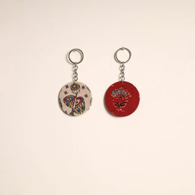Multicolor - fabric-embellished wood keychain (set of 2) 01