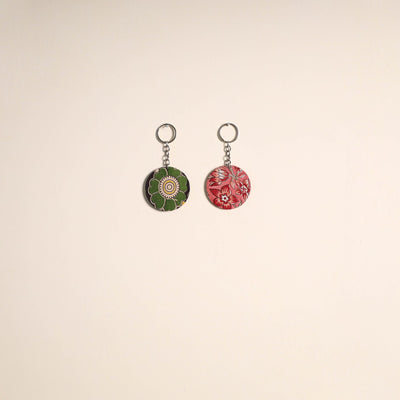 Multicolor - fabric-embellished wood keychain (set of 2) 02