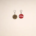 Multicolor - fabric-embellished wood keychain (set of 2) 03