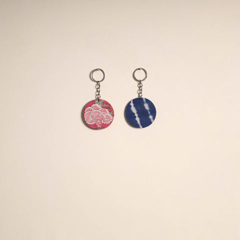 Multicolor - fabric-embellished wood keychain (set of 2) 05