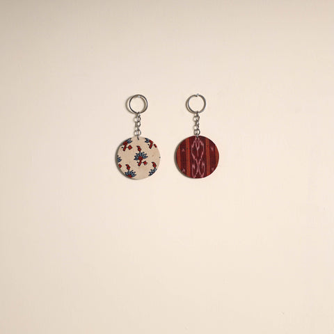 Multicolor - fabric-embellished wood keychain (set of 2) 07