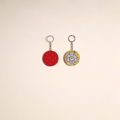 Multicolor - fabric-embellished wood keychain (set of 2) 09