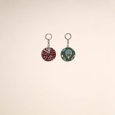 Multicolor - fabric-embellished wood keychain (set of 2) 11