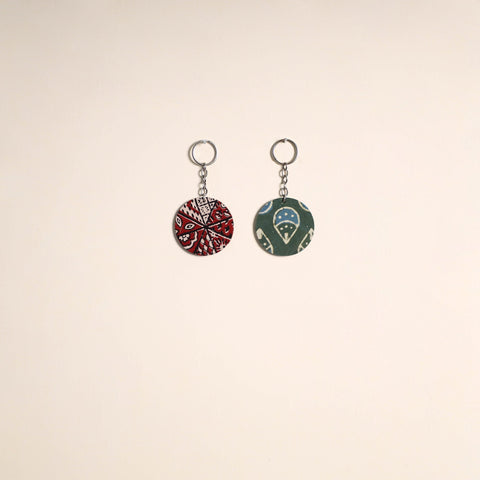 Multicolor - fabric-embellished wood keychain (set of 2) 11