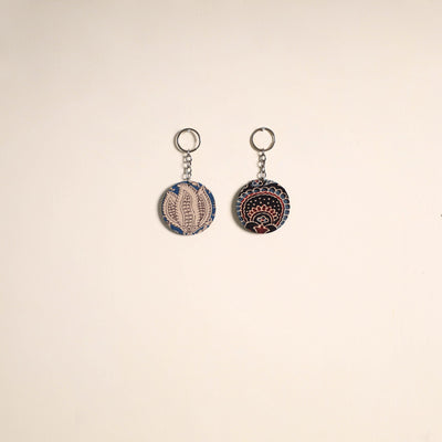 Multicolor - fabric-embellished wood keychain (set of 2) 14