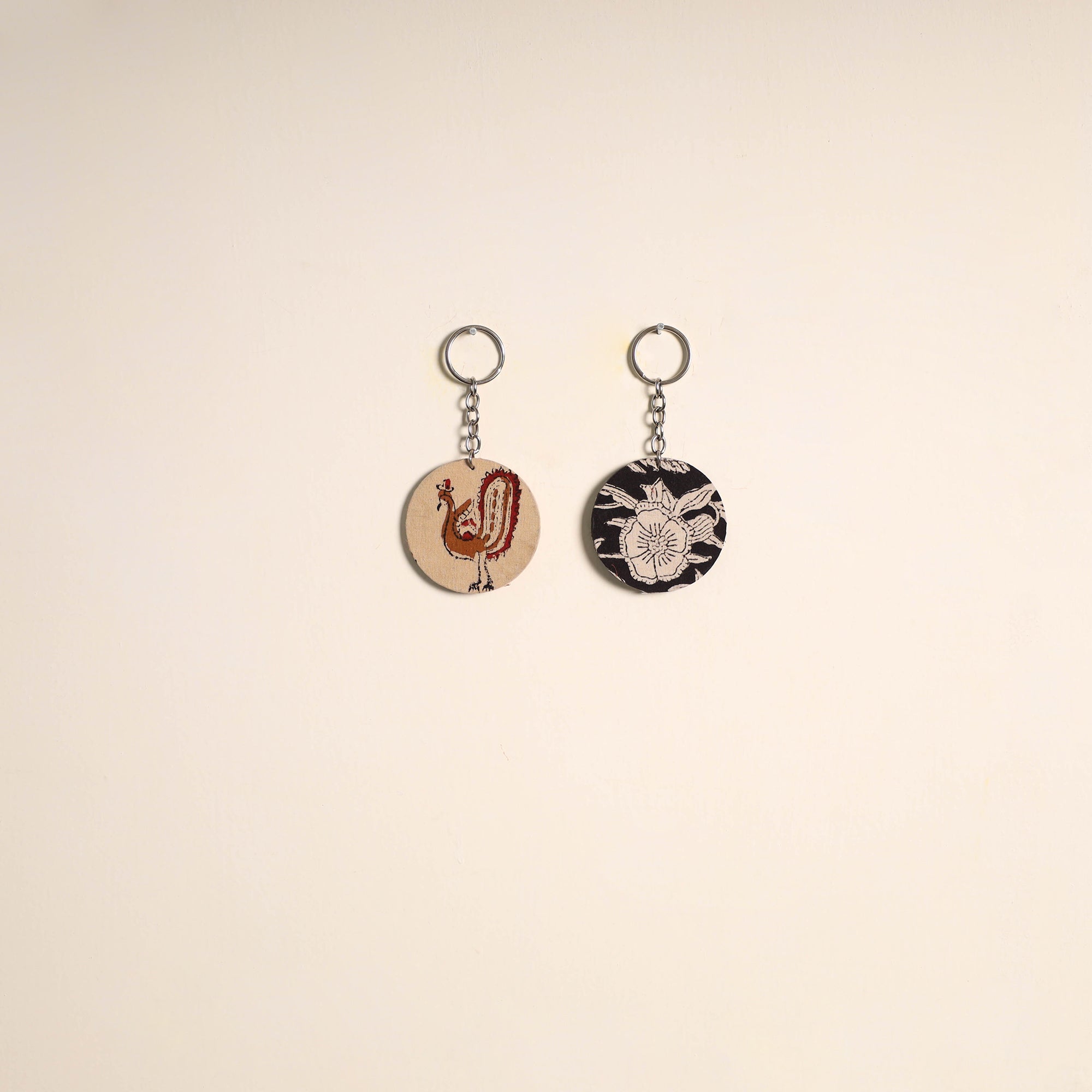Multicolor Fabric-Embellished Wood Keychain (Set of 2)