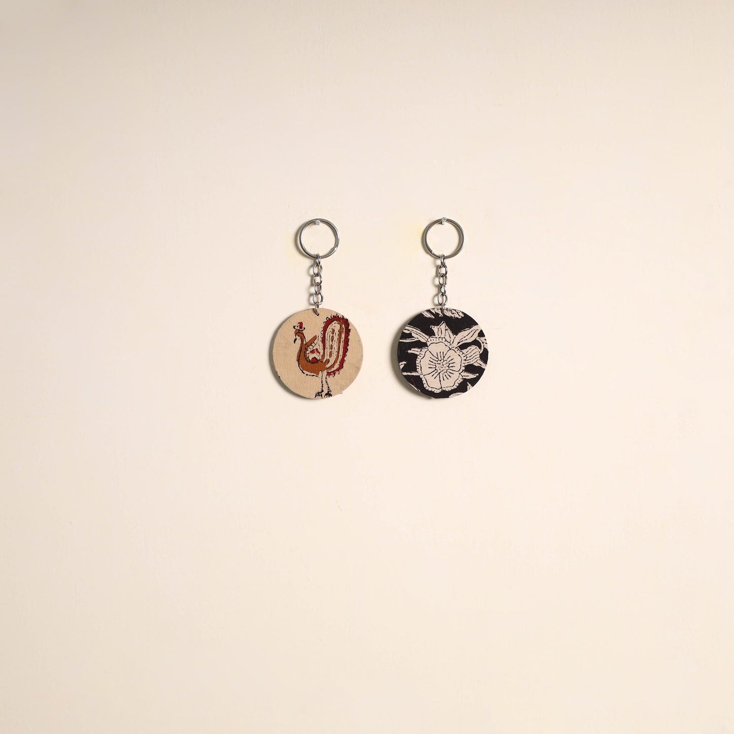 Multicolor - fabric-embellished wood keychain (set of 2) 19