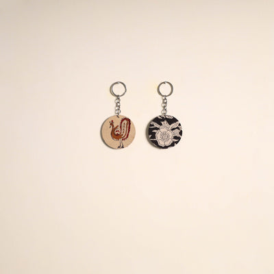 Multicolor - fabric-embellished wood keychain (set of 2) 19