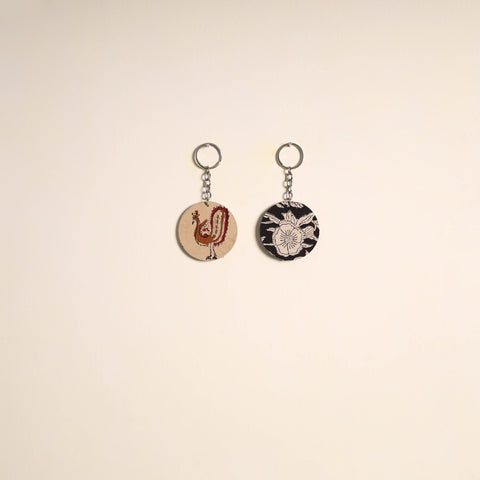 Multicolor - fabric-embellished wood keychain (set of 2) 19