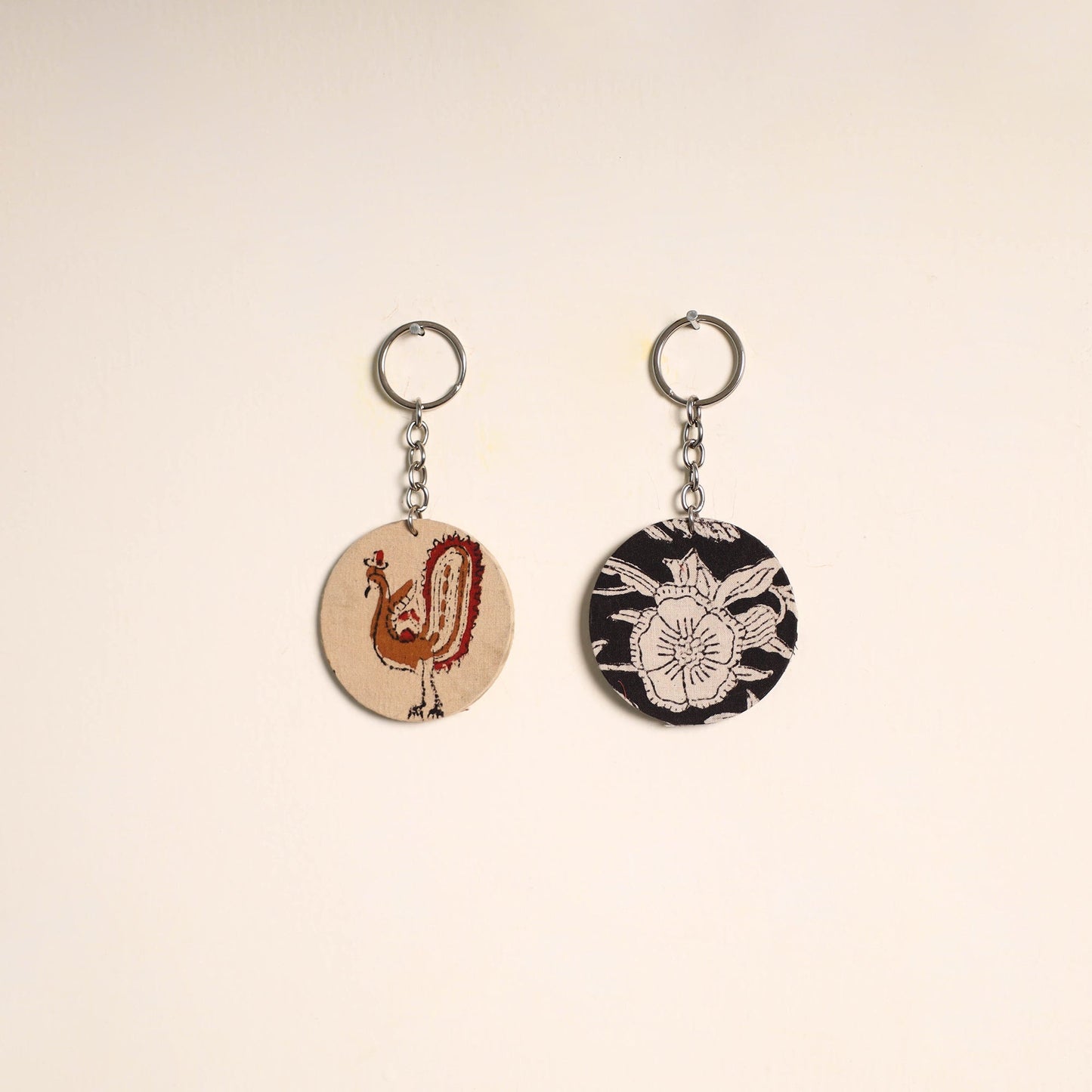 Multicolor - fabric-embellished wood keychain (set of 2) 19