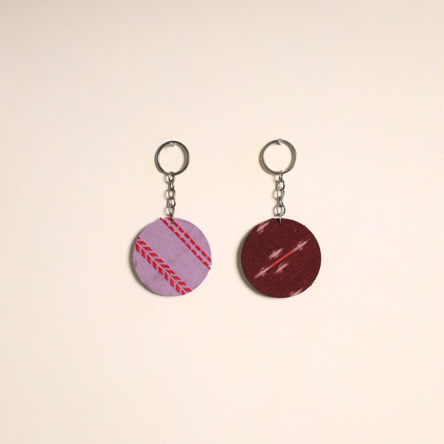 Multicolor - fabric-embellished wood keychain (set of 2) 21