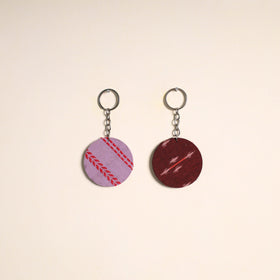Multicolor - fabric-embellished wood keychain (set of 2) 21