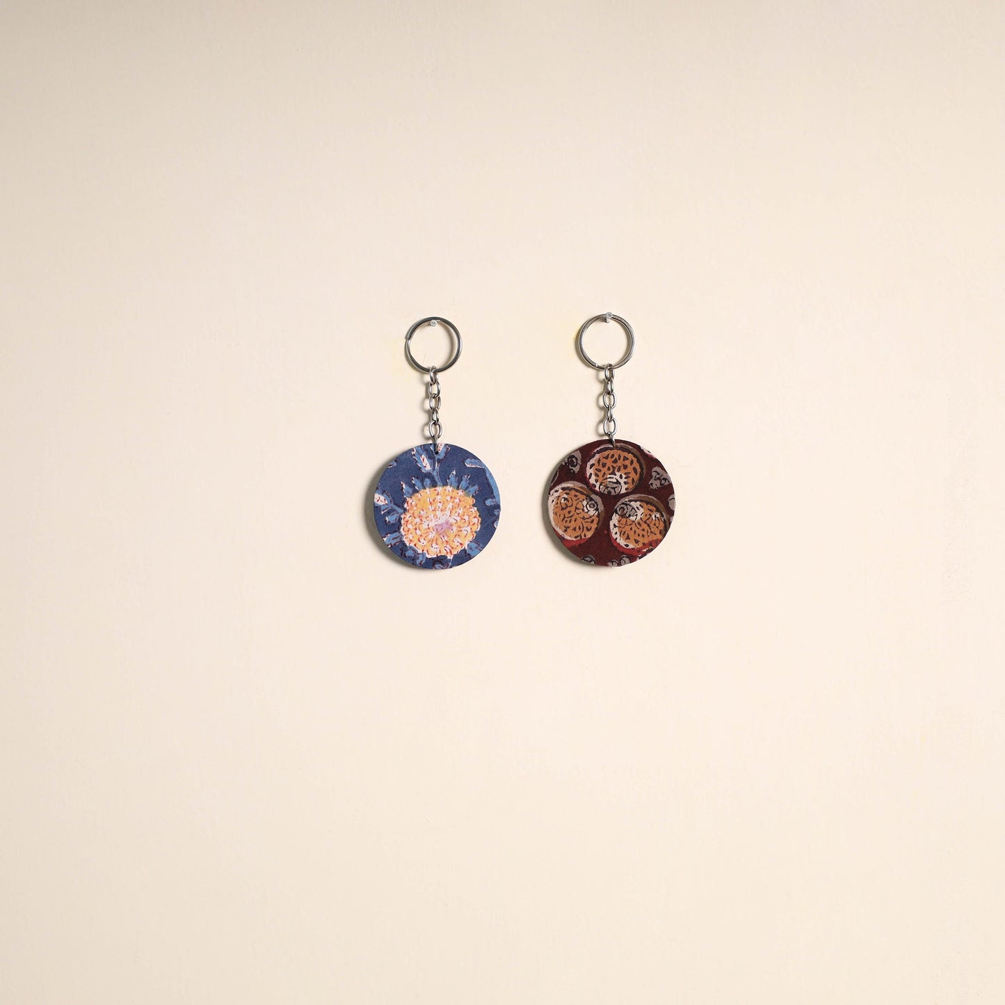 Multicolor - fabric-embellished wood keychain (set of 2) 22