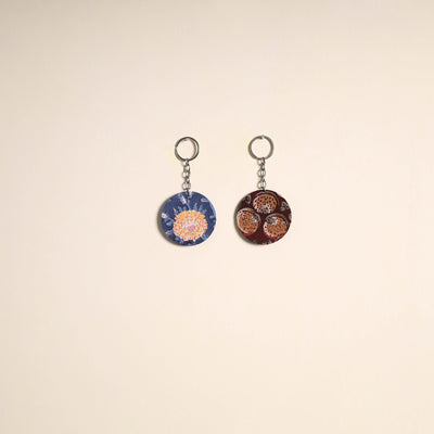 Multicolor - fabric-embellished wood keychain (set of 2) 22