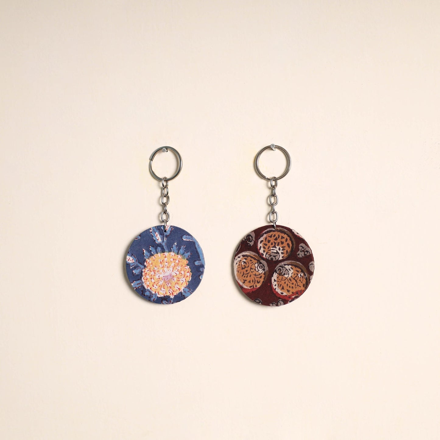 Multicolor - fabric-embellished wood keychain (set of 2) 22