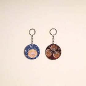 Multicolor - fabric-embellished wood keychain (set of 2) 22