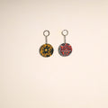 Multicolor - fabric-embellished wood keychain (set of 2) 24