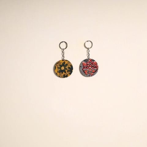 Multicolor - fabric-embellished wood keychain (set of 2) 24