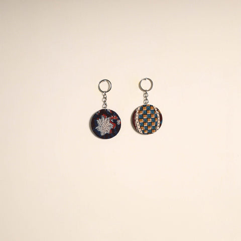 Multicolor - fabric-embellished wood keychain (set of 2) 25