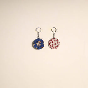 Multicolor - fabric-embellished wood keychain (set of 2) 27