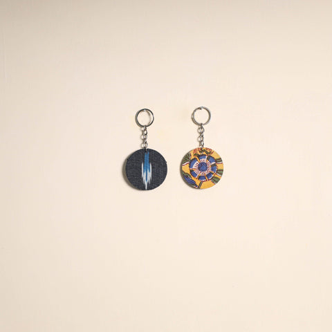Multicolor - fabric-embellished wood keychain (set of 2) 30