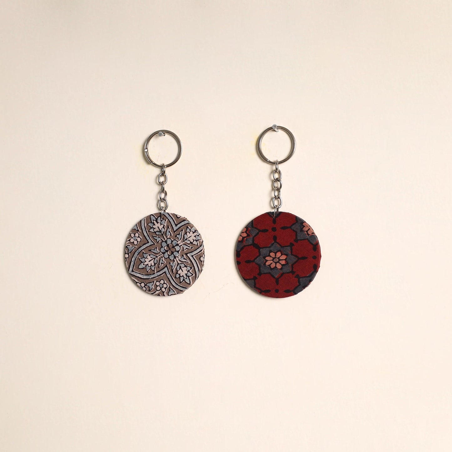 Multicolor - fabric-embellished wood keychain (set of 2) 31