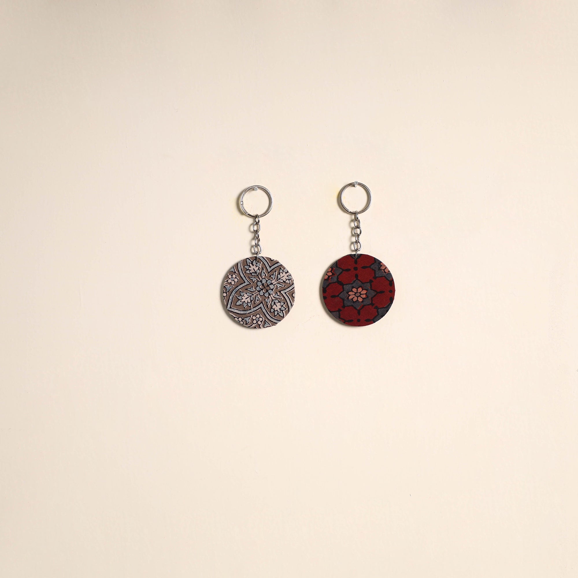 Multicolor - fabric-embellished wood keychain (set of 2) 31