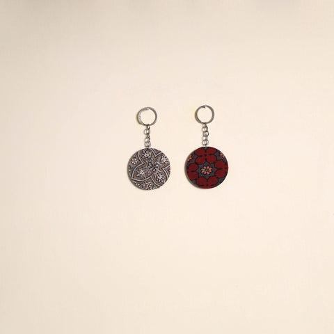 Multicolor - fabric-embellished wood keychain (set of 2) 31