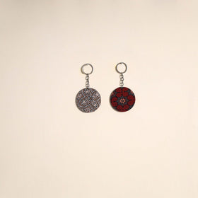 Multicolor - fabric-embellished wood keychain (set of 2) 31