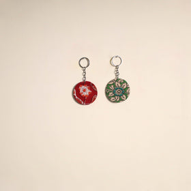 Multicolor - fabric-embellished wood keychain (set of 2) 32